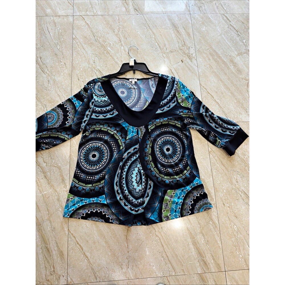 Nicola Women’s L Multicolor Geometric V-Neck 3/4 Sleeve Pullover Blouse